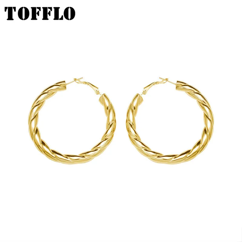 

TOFFLO Stainless Steel Button Hollow Earrings For Women's Punk Jewelry BSF255