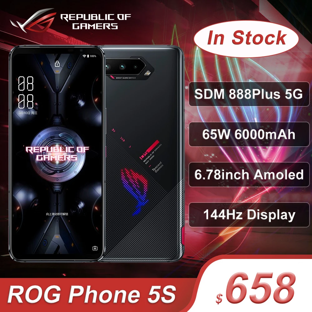 Global Rom ASUS ROG Phone 5S Pro 5G Gaming Smartphone 18GB 512GB Snapdragon 888 Plus 6000mAh 65W Fast charging