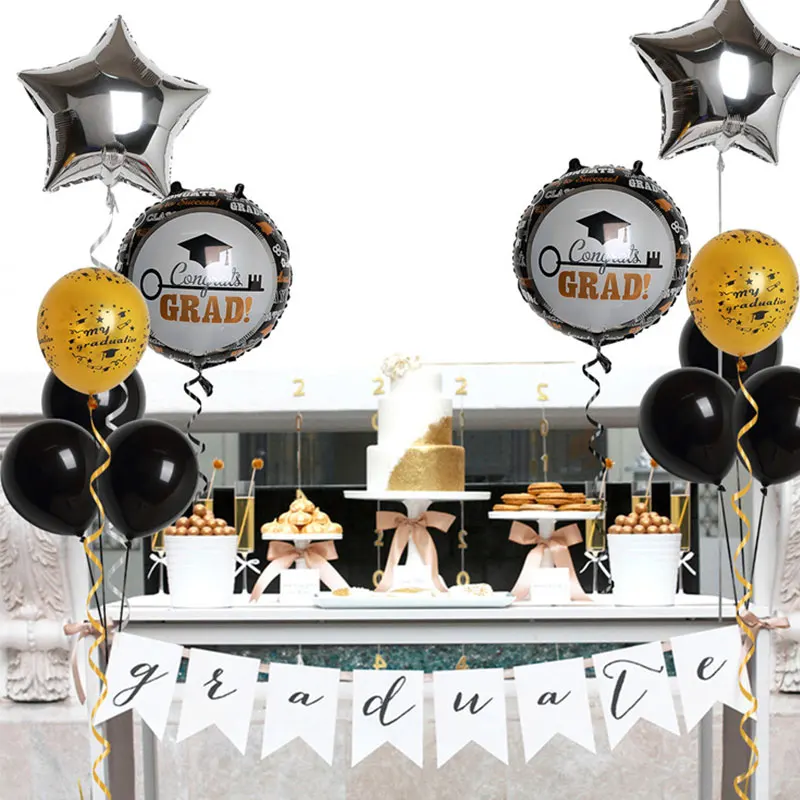 Латексные черные и сипечень шары Выпускной вечеринки декоративная фотобудка