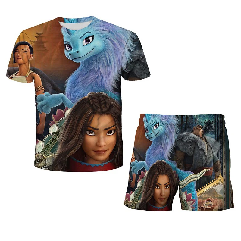 

Raya the Last Dragon Cool Girl T-shirt Set 3D Cartoon Print Casual Boy Clothes Summer Kid Suit Cute Girl Clothes O-neck 4T-14T