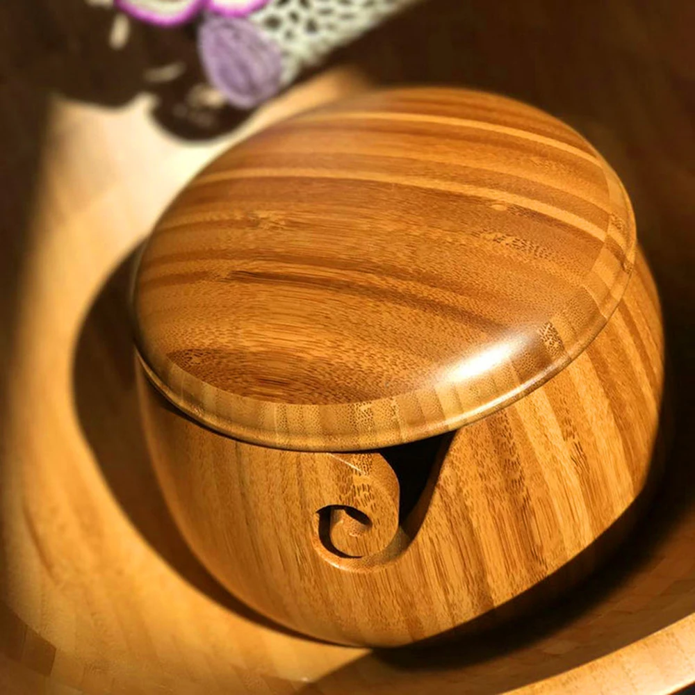 Экологически чистая деревянная круглая шерстяная чаша Органайзер вязаная