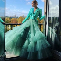 elegant mint green women ruffled tulle skirts 2020 tiered floor length long women maxi tulle skirt party prom skirt custom made