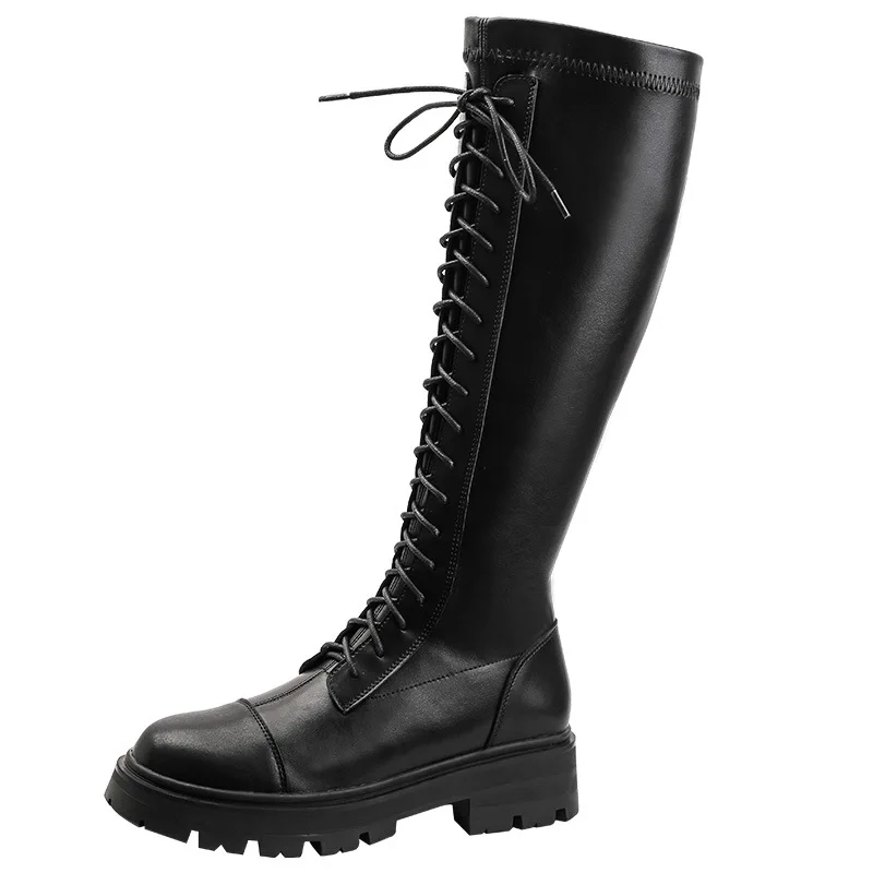 

2021 New Thicken Winter Knight Boots Women Knee High Long Square Heel Retro Motorcycle Black White