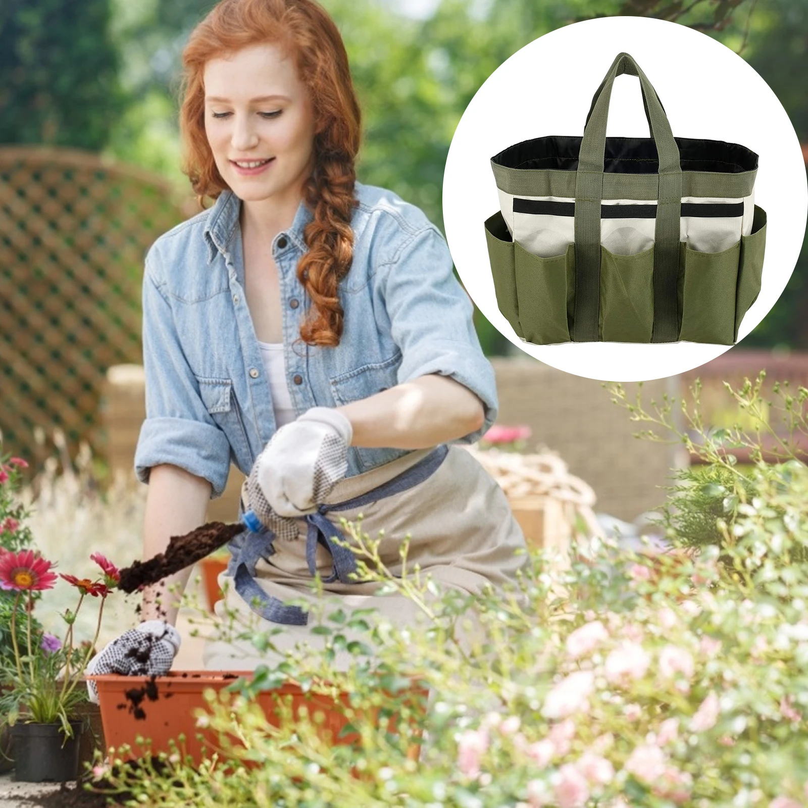 

Garden Tool Bag With 8 Pockets 600D Oxford Durable Gardening Hand Tool Storage Bag Waterproof Wear-Resistant Tools Bag