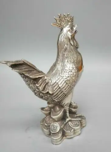 

Chinese collection white copper rooster crafts statue