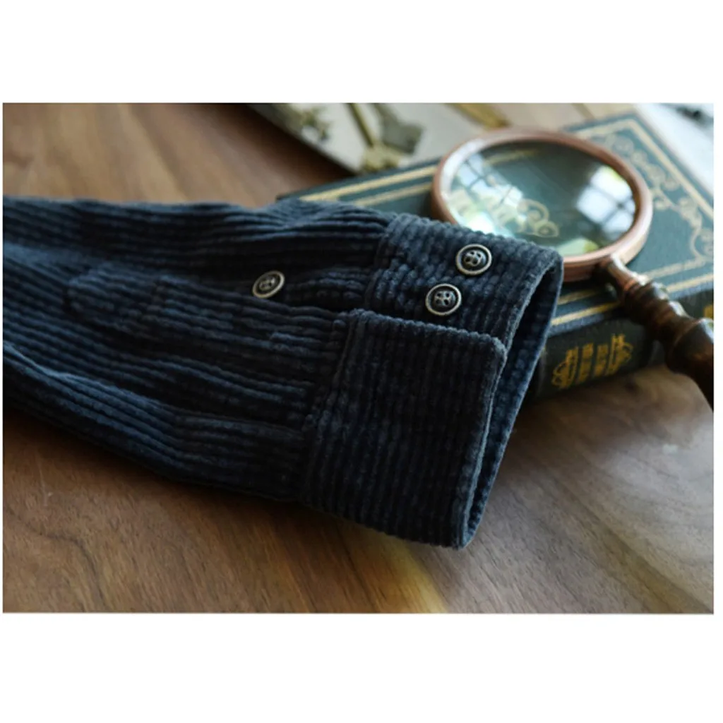 Мужская зимняя Вельветовая рубашка с длинным рукавом и отложным воротником Harajuku