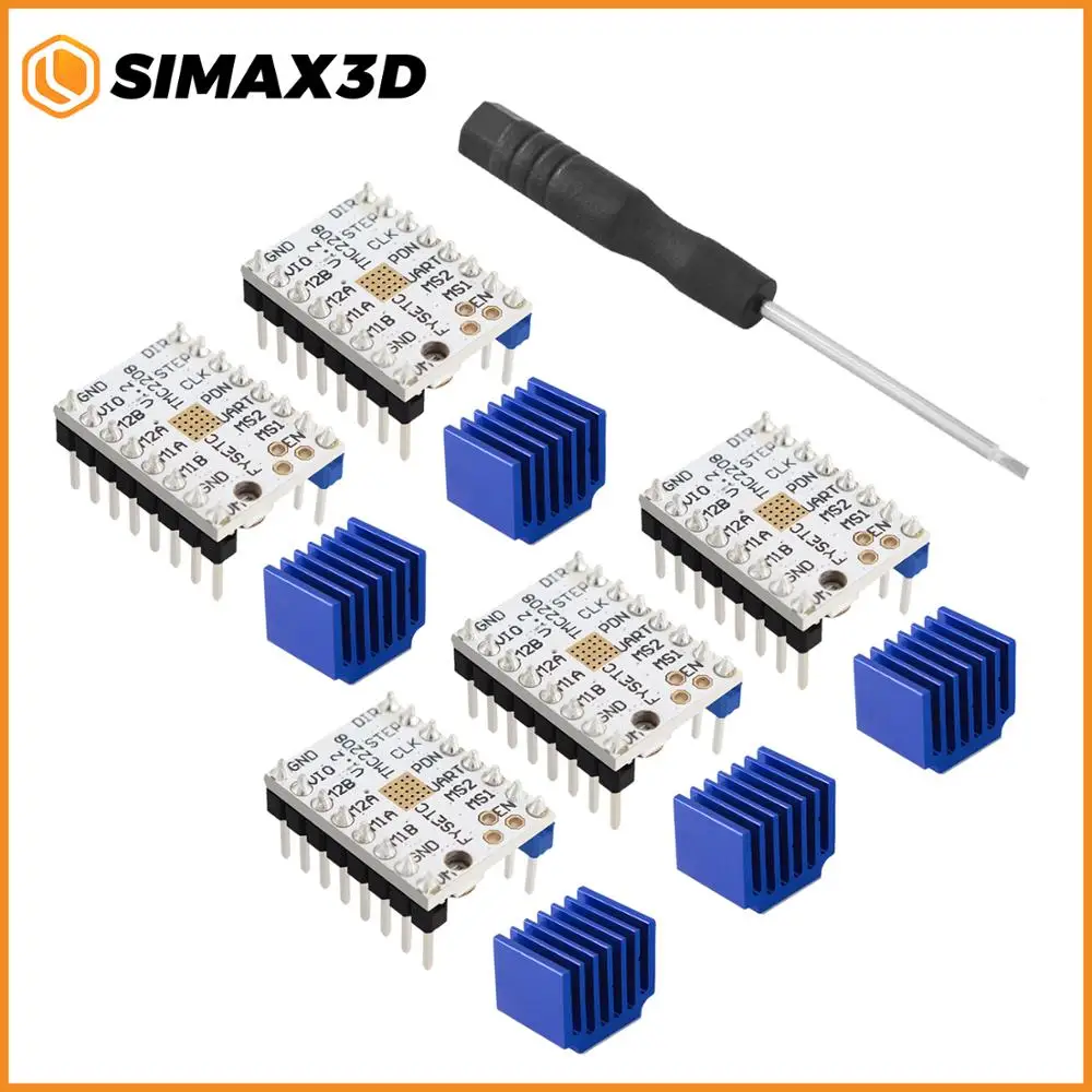 

Драйвер шагового двигателя SIMAX3D TMC2208, 5 шт., V1.2 Stepstick, модуль-переносчик шагового двигателя с радиатором для запчастей 3D-принтера