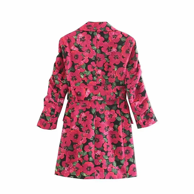 Za женское элегантное винтажное мини платье с цветочным принтом и длинным рукавом