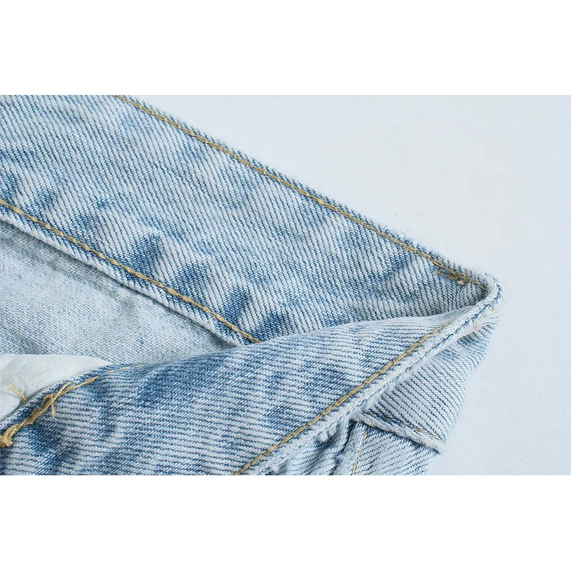 

Za 2021 Fashion Women Wide Leg Jeans Pants Foot Split Long Trousers High Waist Pockets Buttons Female Bleached Pants MSD1859