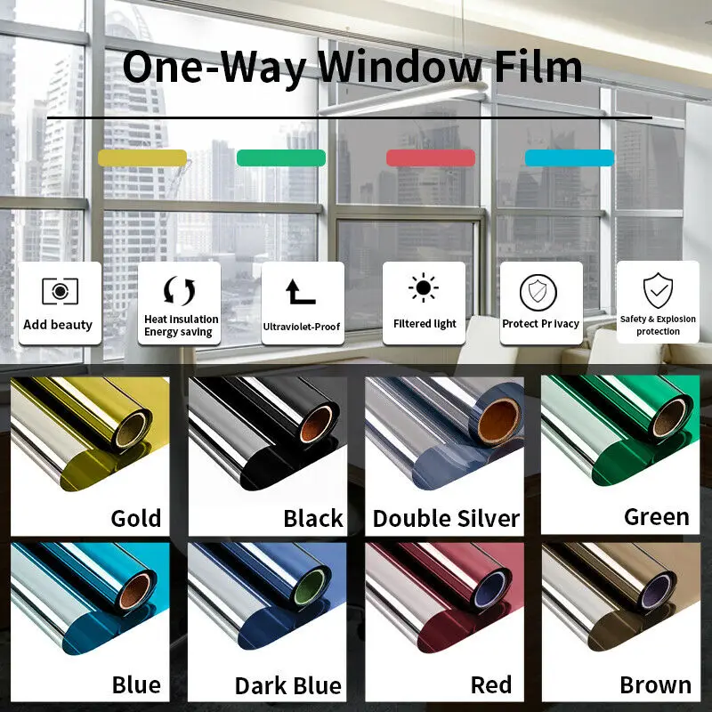 One Way Mirror Window Privacy Film UV Blocking Heat Control Self Adhesive Reflective Glass Tint for Home Kitchen Bathroom Office | Дом и сад