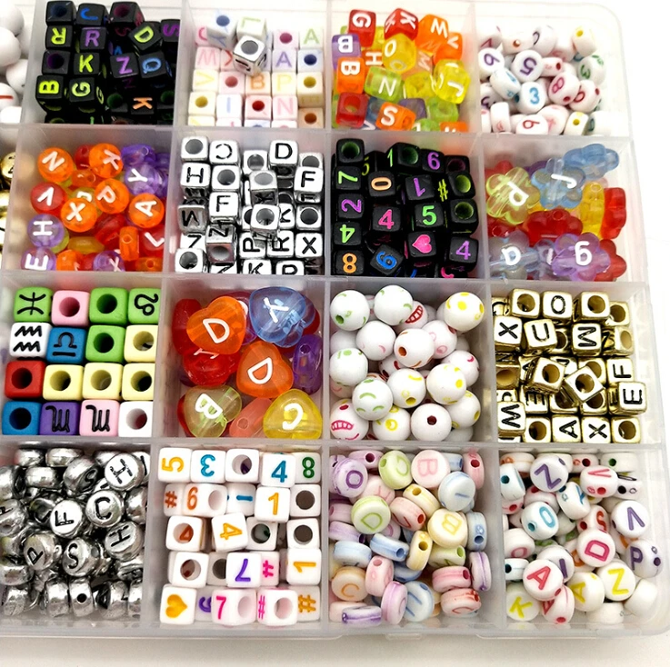 

24 Cells Constellation Letter Digital Beads Square Acrylic Colorful With Box For Women Girls Bracelet Jewelry DIY Necklace