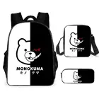 Новый Школьный рюкзак аниме Danganronpa Monokuma Black White Bear, рюкзак, рюкзак для подростков, Оксфорд, большой емкости, закрывающийся на молнию рюкзак, сумки, 3 шт.