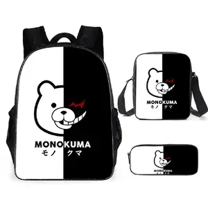 Новый Школьный рюкзак аниме Danganronpa Monokuma Black White Bear, рюкзак, рюкзак для подростков, Оксфорд, большой емкости, закрывающийся на молнию рюкзак, сумки, 3 шт.