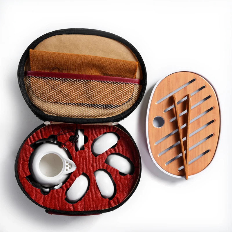 Ceramic Chinese Kung Fu Tea Set with Four Cups of Portable Bags Fast Packs Outdoor Cup Teapots Teaware Bone China Sets | Дом и сад