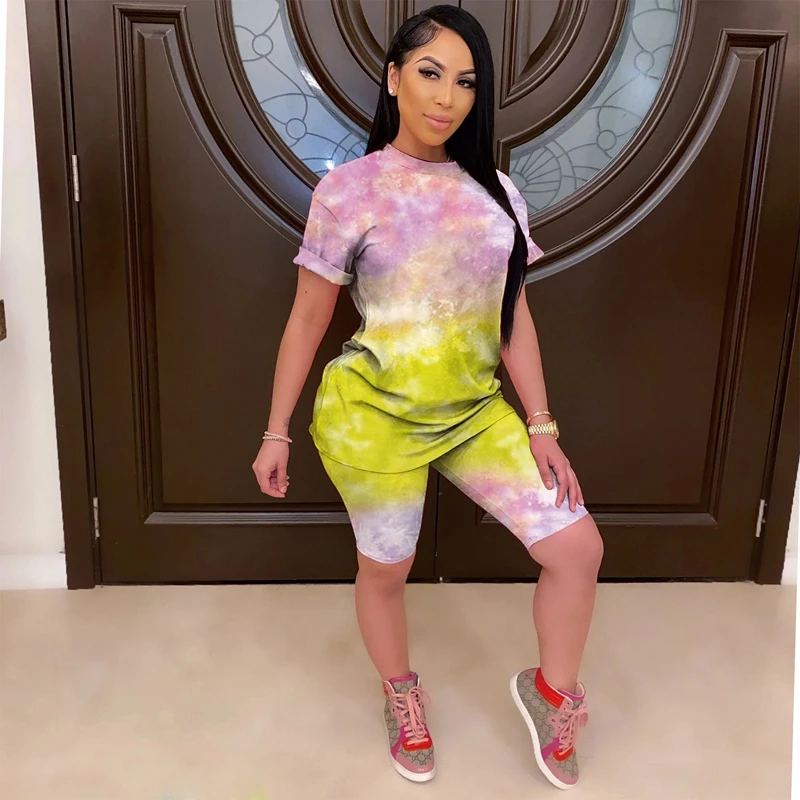Женский спортивный костюм Tie Dye комплект из двух предметов велосипедные шорты