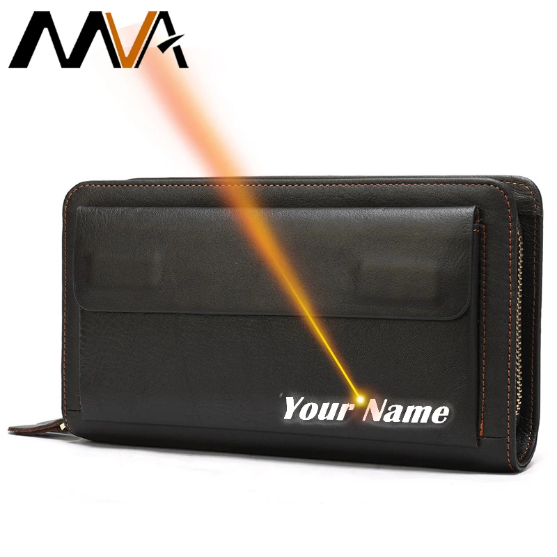 Мужской Длинный кошелек MVA модный из натуральной кожи на двойной молнии с