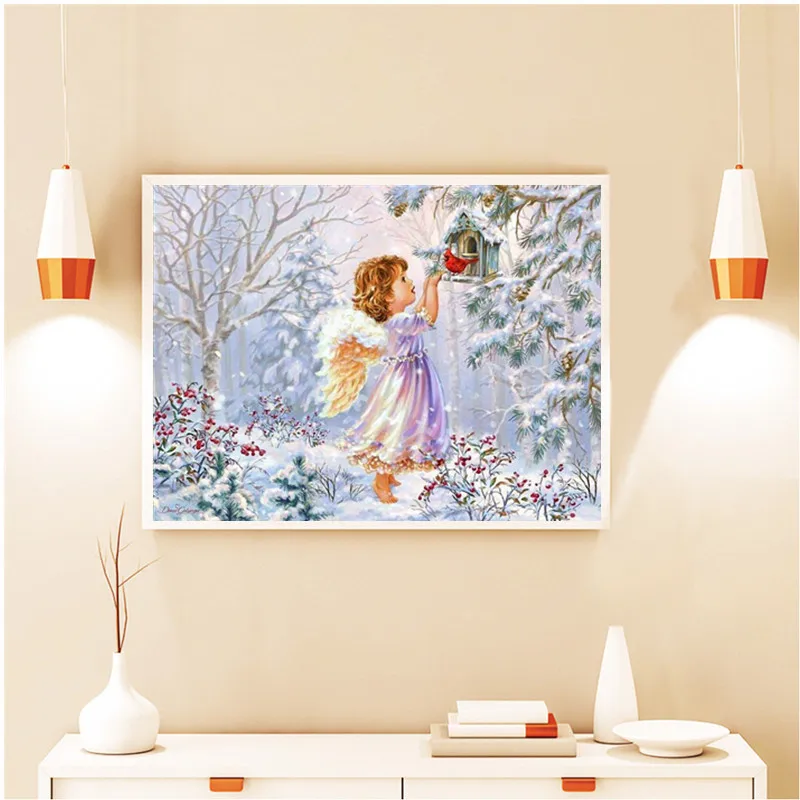 Алмазная 5d Вышивка сделай сам картина из круглых страз зимний Снежный пейзаж