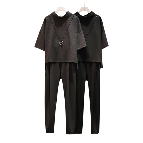 Женский осенний комплект из двух предметов размера плюс топа с ожерельем и