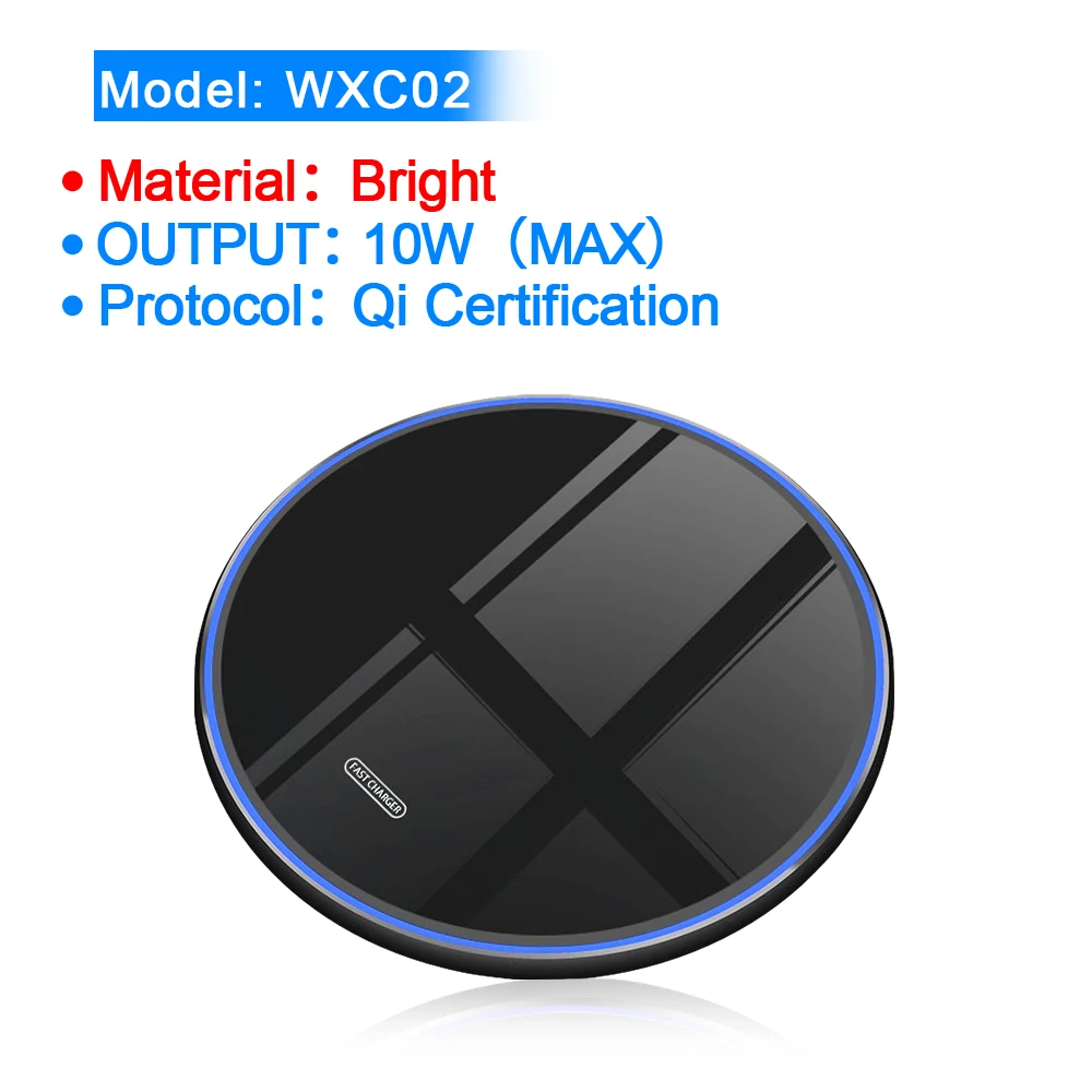 WXC02 Rocketek 10 Вт Qi Беспроводное зарядное устройство для iPhone X/XS Max XR 8 Plus Видимый элемент беспроводной зарядной площадки для samsung S9 S10+ Note 10 - Тип штекера: WXC02