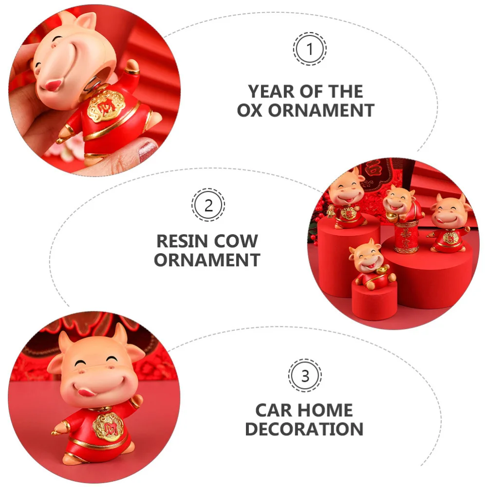 

4pcs Creative Ox Year Cattle Ornament Resin Art Crafts Car Home Decoration