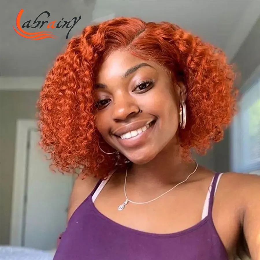 

Ginger Short Pixie Bob HD Lace Frontal Human Hair Wigs 13x4 Orange Kinky Curly Front Wig Colored Full Women Full Deep Wave 13x6