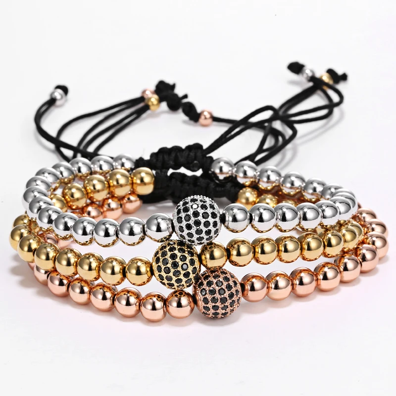 Mcllroy Ball мужские браслеты трендовые круглые бусы плетеные Macrame микро CZ проложенные