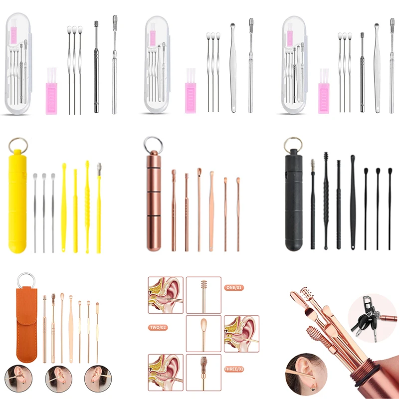 

5/6/7/8Pcs/set Ear Wax Pickers Steel Earpick Wax Remover Curette Ear Pick Cleaner Ear Cleaner Spoon Care Ear Clean Tools