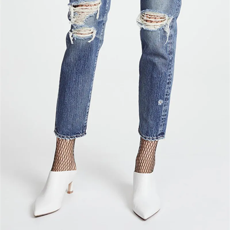 Шлепанцы женские на высоком каблуке элегантные туфли без задника заостренный