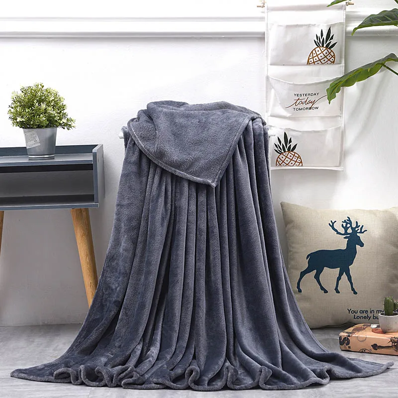 dark grey Однотонное желтое, розовое зимнее теплое кофейное, зеленое, верблюжье одеяло для дивана, покрывало для путешествий, постельные принадлежности - Color: dark grey