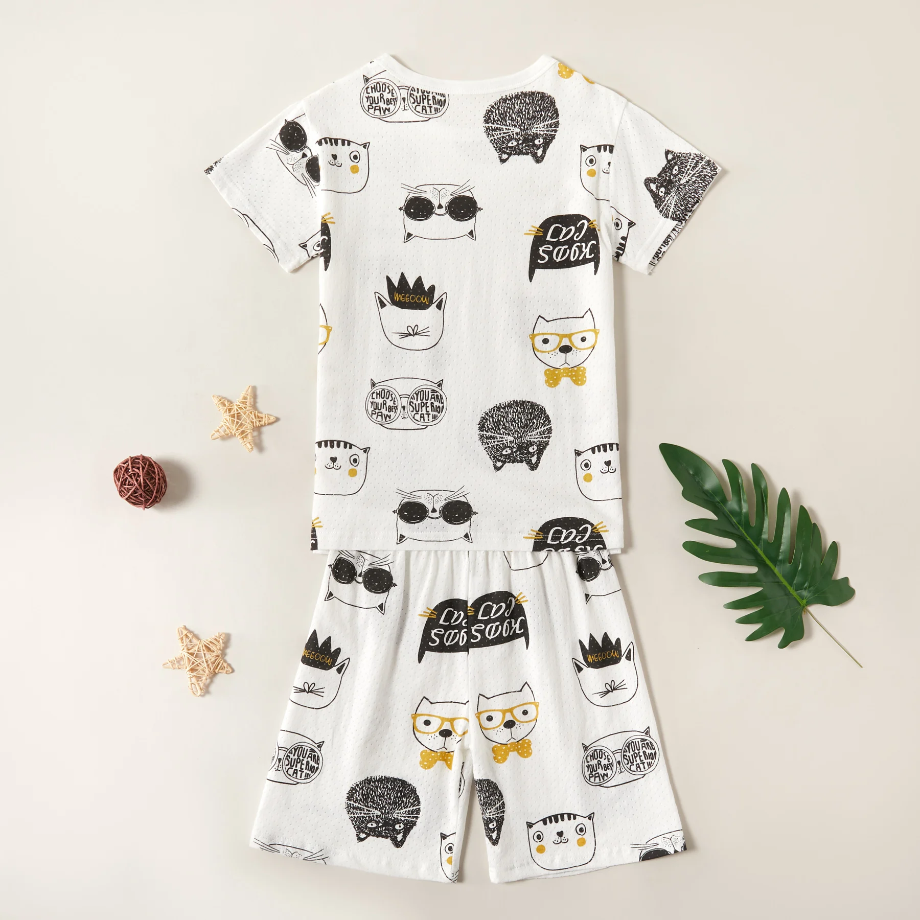 PatPat 2020 New Summer Stylish Cartoon Animal Cat Top and Shorts Set Comfortable short sleeve suit Boy Girl Kids Clothes | Детская