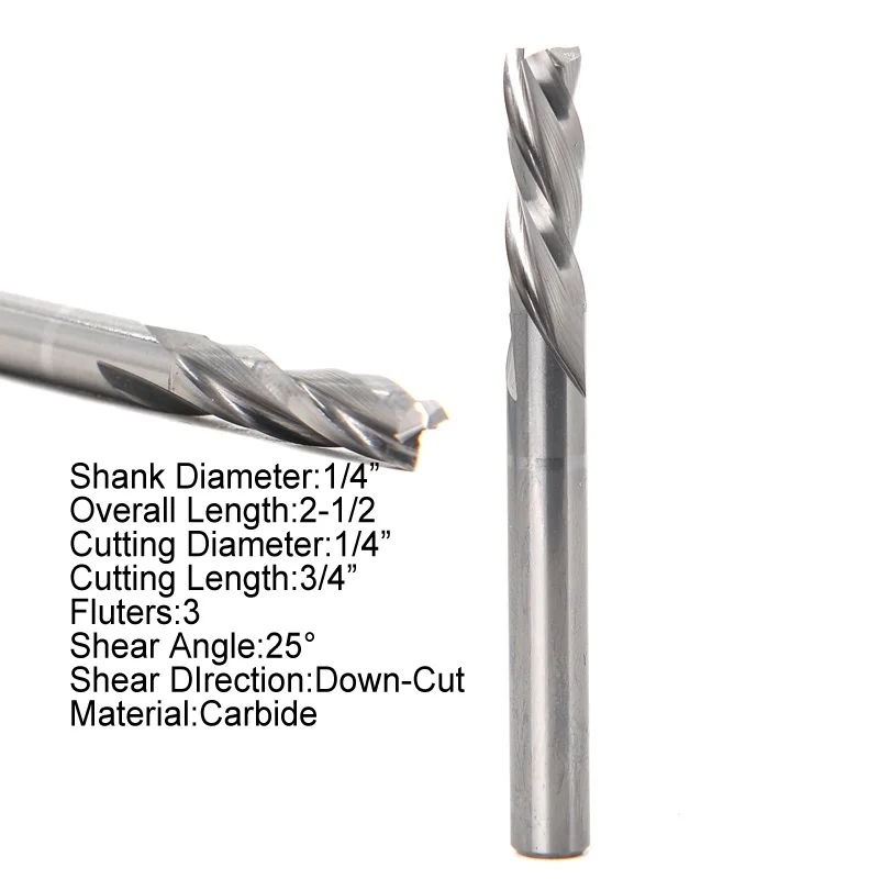 

3 Flutes Carbide End Mill Tungsten steel Cutter CNC Router Bits Milling Tool for Wood Milling Cutter 1/4 Shank