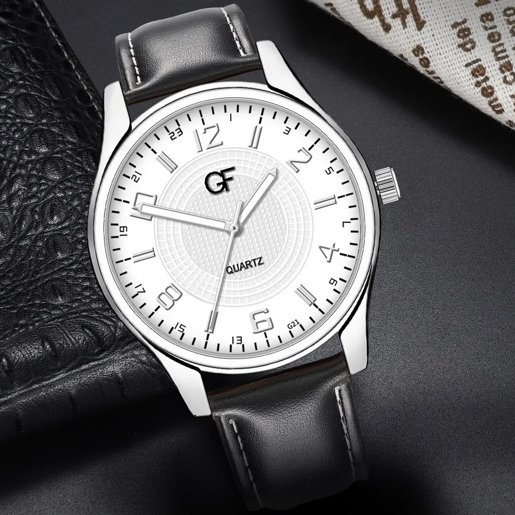 Новинка Лидер продаж Для мужчин кварцевые часы из искусственной кожи ремень