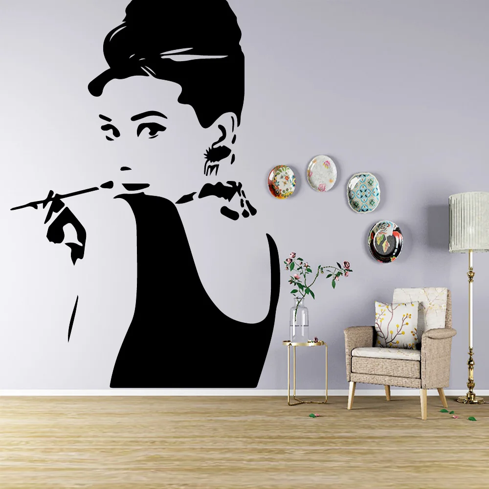 

Elegant Audrey Hepburn Wall Stickers Vinyl Waterproof Home accessories For Kids Room bedroom Home Decor beauty salon Decorations