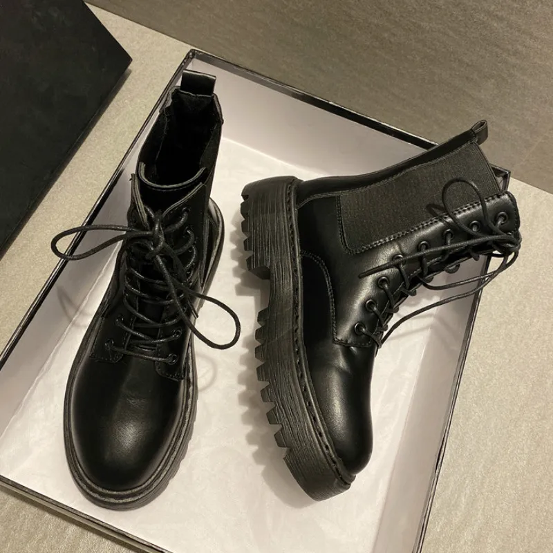 2019 г. Новые осенне-зимние Ботинки martin женские черные кожаные мотоциклетные