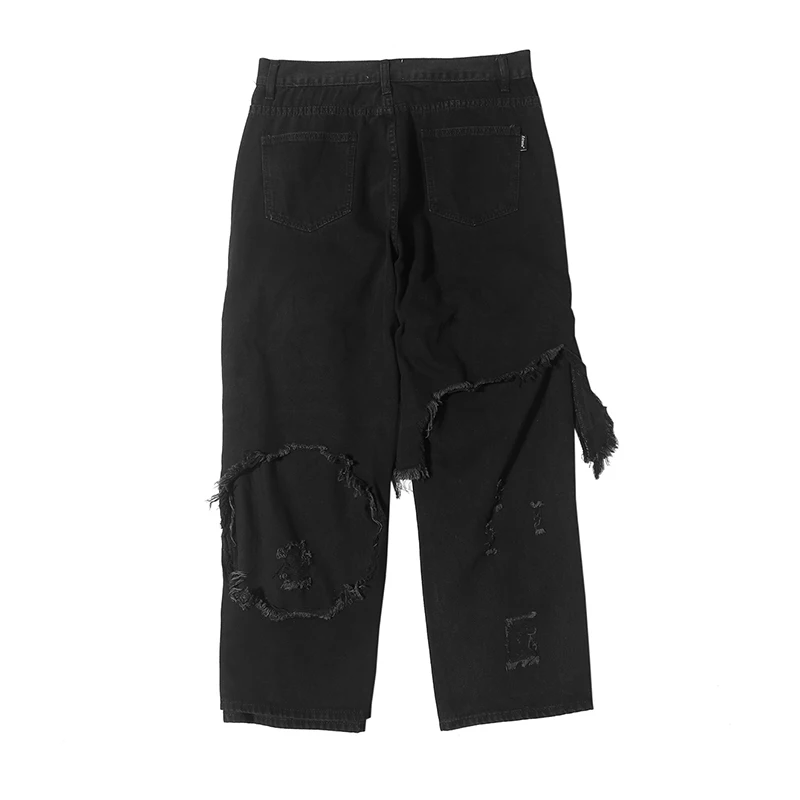 Рваные джинсы с асимметричными дырками широкими штанинами для мужчин и женщин