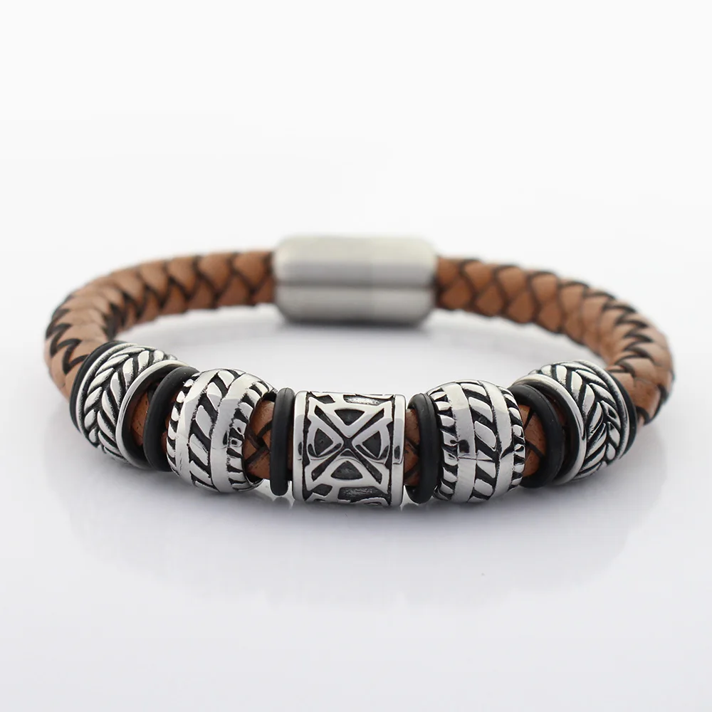 Мужской плетеный браслет из натуральной кожи 8 мм|Браслеты с шармами| |