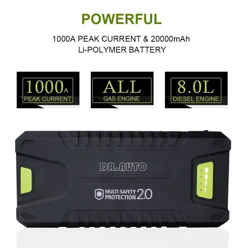 20000 мАч 1000А Автомобильный аварийный усилитель аккумулятора 12 В портативный
