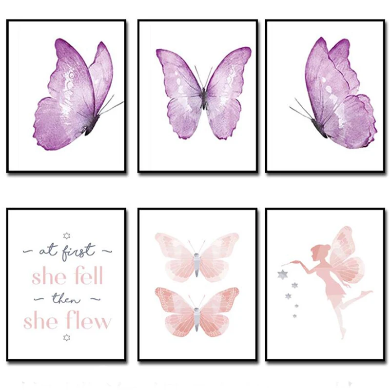 

Custom Fairy Pink Butterfly Kawaii Girls Posters Nordic Canvas Painting Print Wall Art Picture For Kids Bedroom Room Decoration