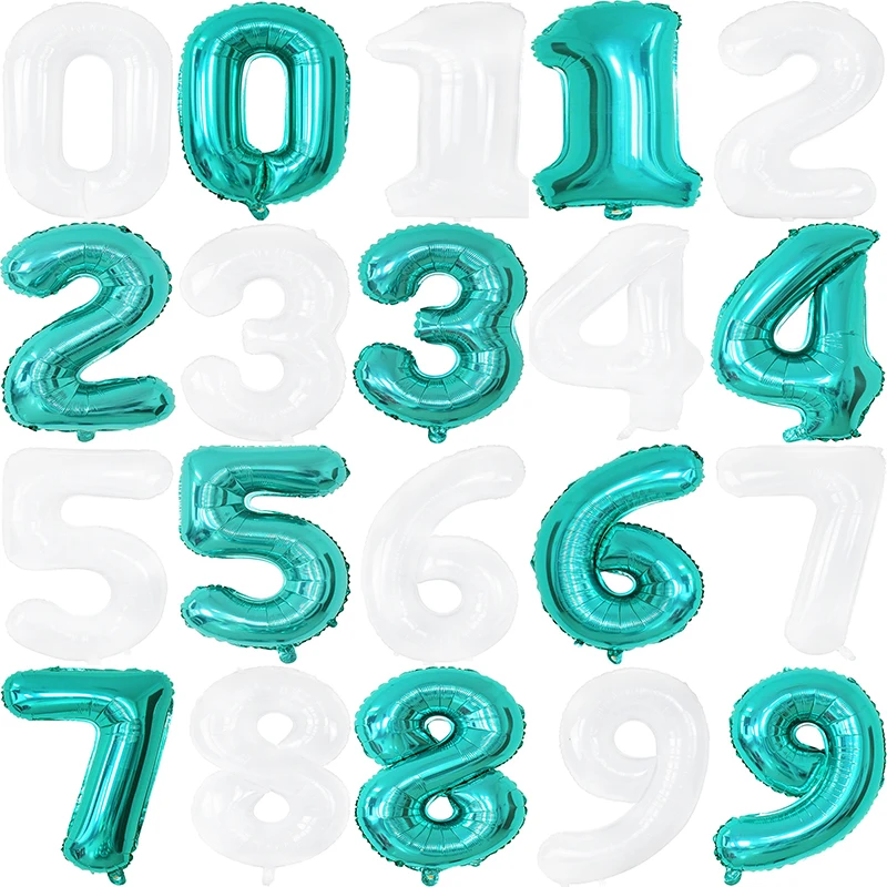 

1Pc 32/40Inch Aluminum Foil Hanging White Blue-Green Number Balloon For Kid Adult Birthday Baby Shower Home Party Decor Supplies