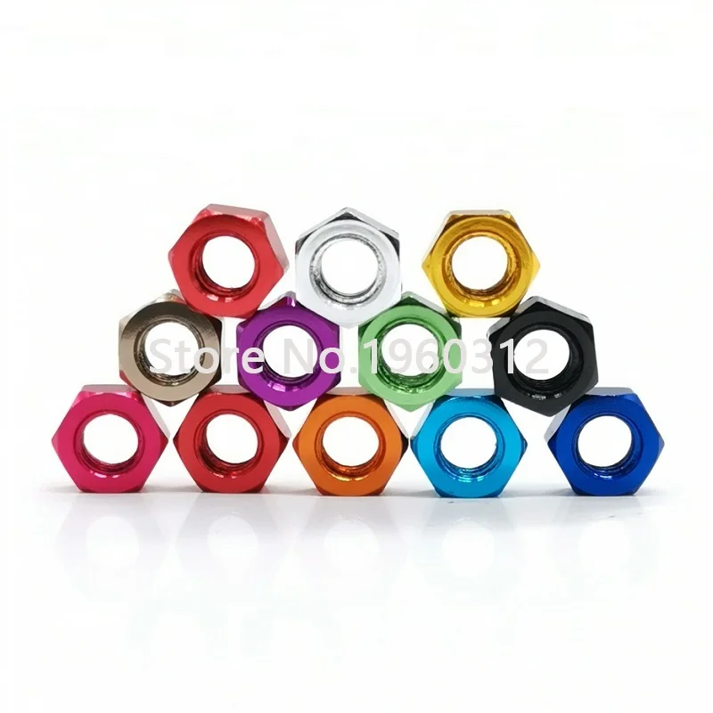 10pcs DIN934 colourful m3 m4 m5 m6 Aluminum Alloy Hexagonal Hex Nut Lock Nuts for FPV RC Multicolor Red Purple Royal Gold Pink |
