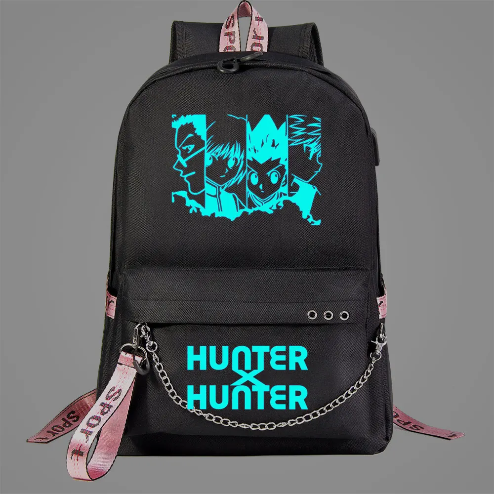 

New Luminous Anime HUNTERHUNTER Boys Girls Kids School Book Bags Women USB Chain Backpack Canvas Men Travel Laptop Bagpack