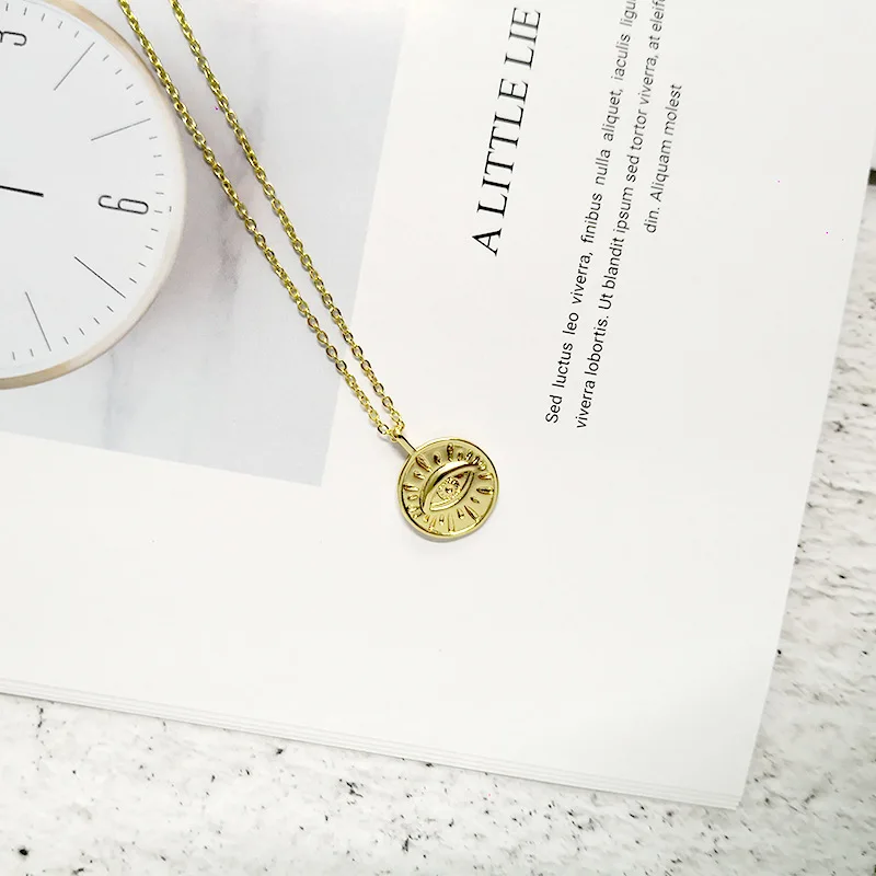 Монета золотого цвета дьявольские глаза ожерелье подвеска колье для женщин