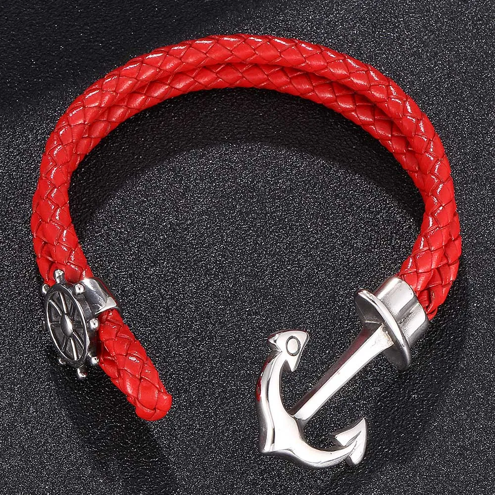 Новая мода красный кожаный плетеный браслет с подвесками для женщин и мужчин