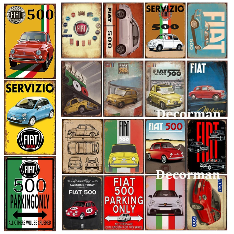 

[ DecorMan ] FIAT 500 ITALY CAR Metal SIGN Custom Wall Painting PUB Room Bar Hotel Decor LTA-2009