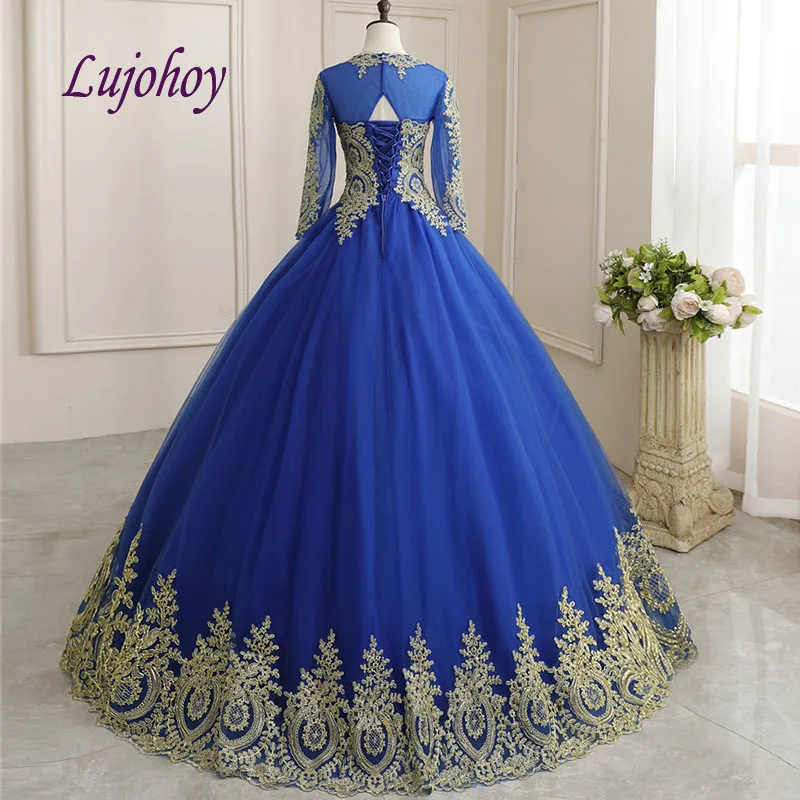 

Royal Blue Lace Quinceanera Dresses Ball Gown Plus Size Mexican 15 year old Sixteen Long Sleeve Princess Sweet 16 Prom Dress