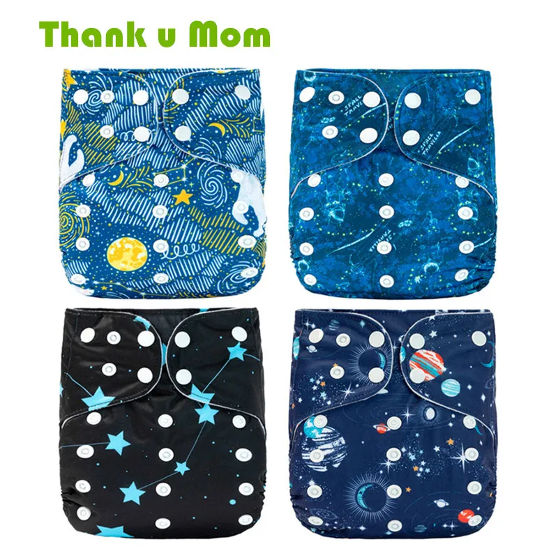 

Thank u Mom 4Pcs/set Eco-friendly Pocket Cloth Diaper Adjustable Reusable Baby Nappies 0-2 Years Stay-dry Suede Inner
