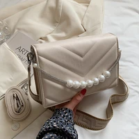chain pearl crossbody bag new high quality pu leather womens designer handbag female travel shoulder messenger bag purses