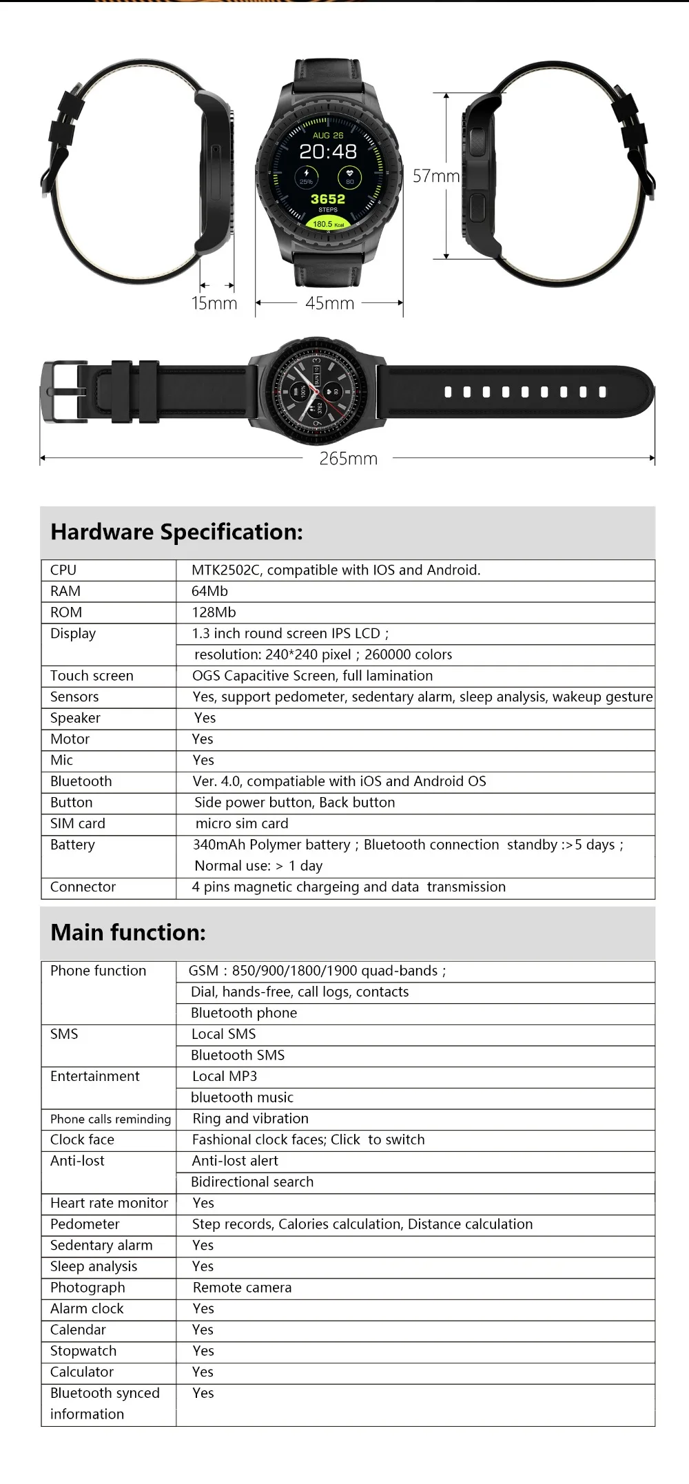 696 KW28 Смарт-часы телефон Bluetooth Смарт-часы 1,3 дюймов Сидячий напоминание пульсометр анти-потеря Удаленная камера
