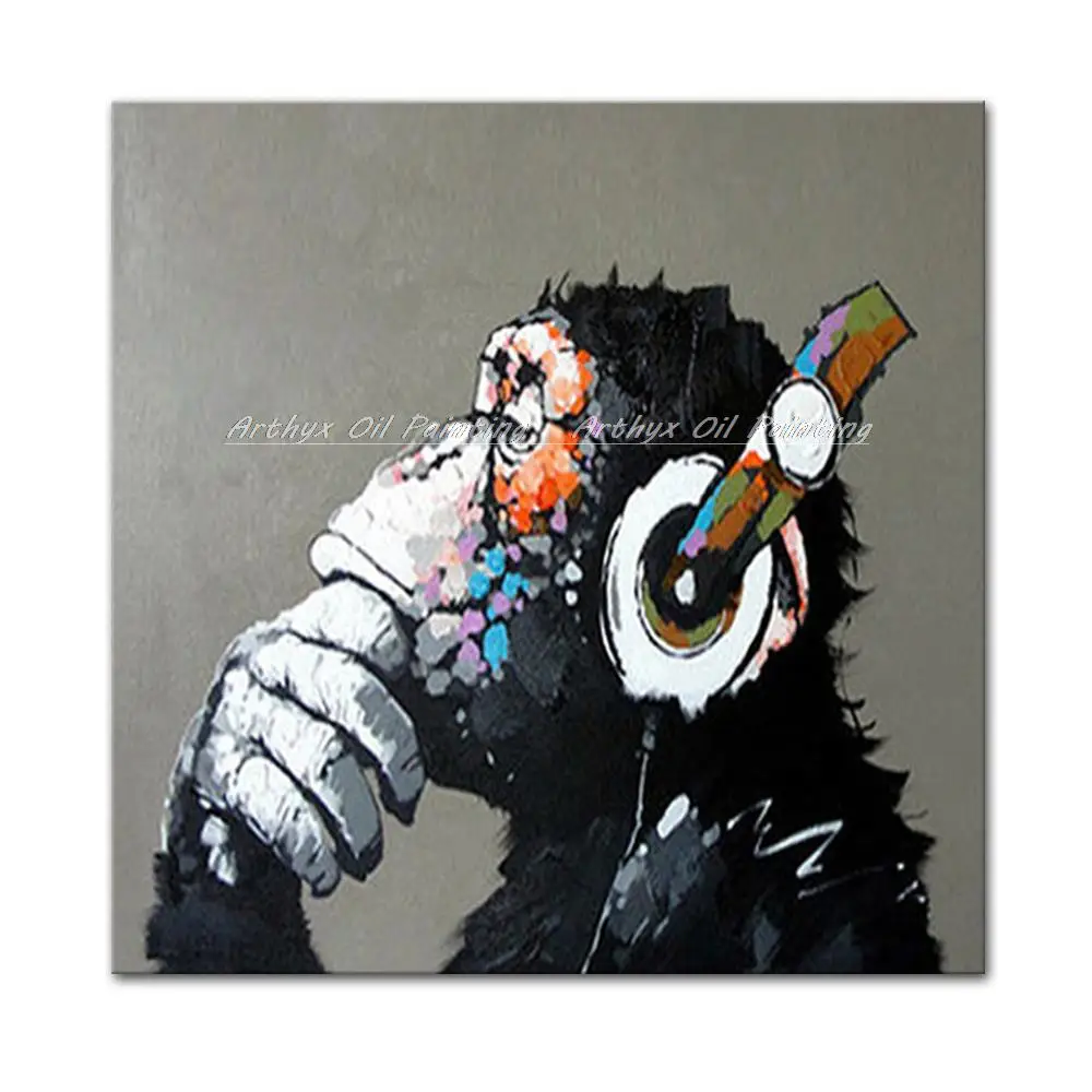 

Arthyx ручная роспись Gorilla наслаждаясь музыкой картины маслом на холсте Современные животные поп-арт СТЕНА картина для гостиной домашний деко...