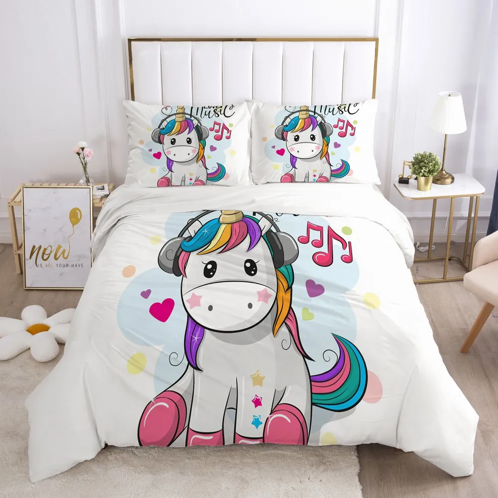 

Unicorn Bedding Set for Kids Crib Children Baby Cartoon Duvet Cover Set Pillowcase Blanket Quilt Cover 100x120/Single music